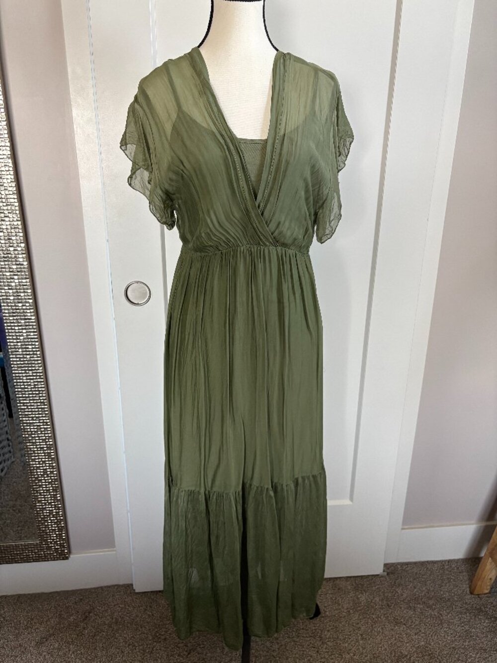 Italian Olive Green Silk Dress S/M